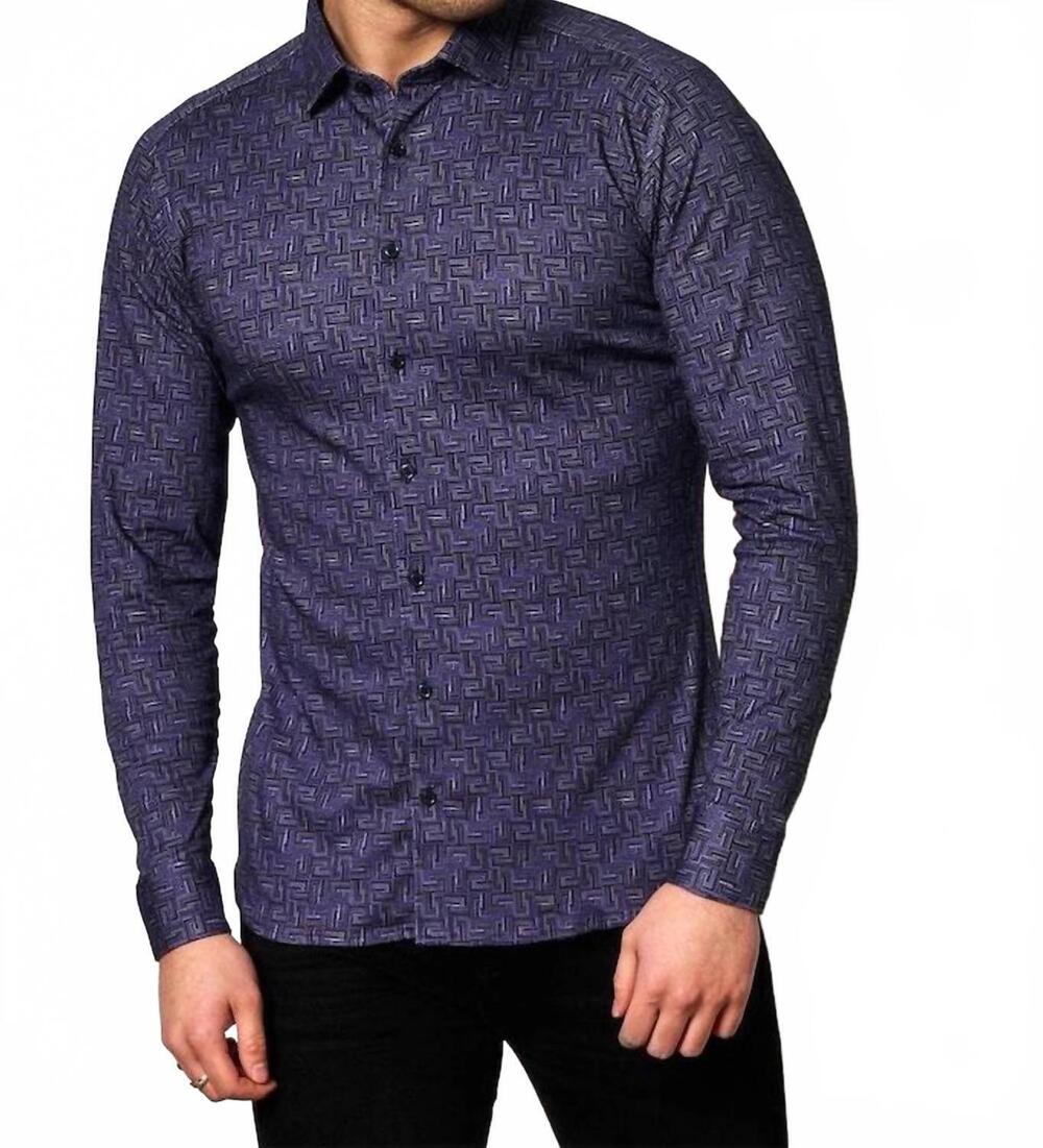 NEW DESOTO patterned button down knit shirt in blue
